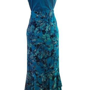 Blue Teal Floral Maxi Skirt
